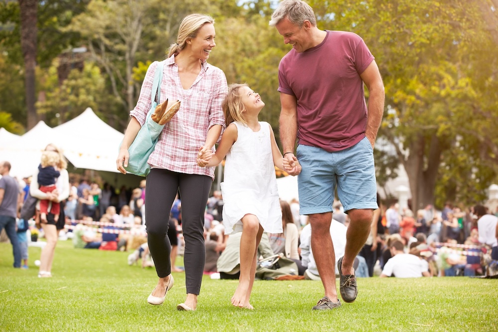 Family exploring spring market