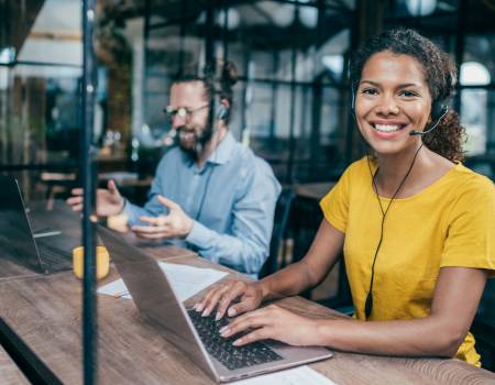 Customer support operators working in call center