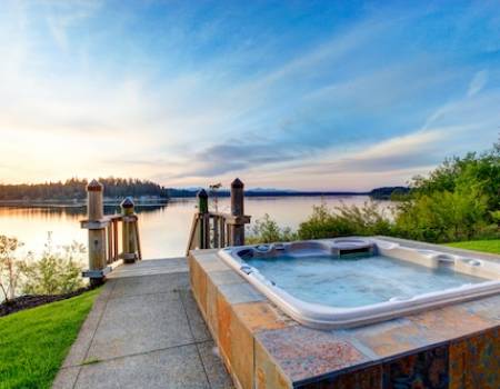 Hot tub with a beach view